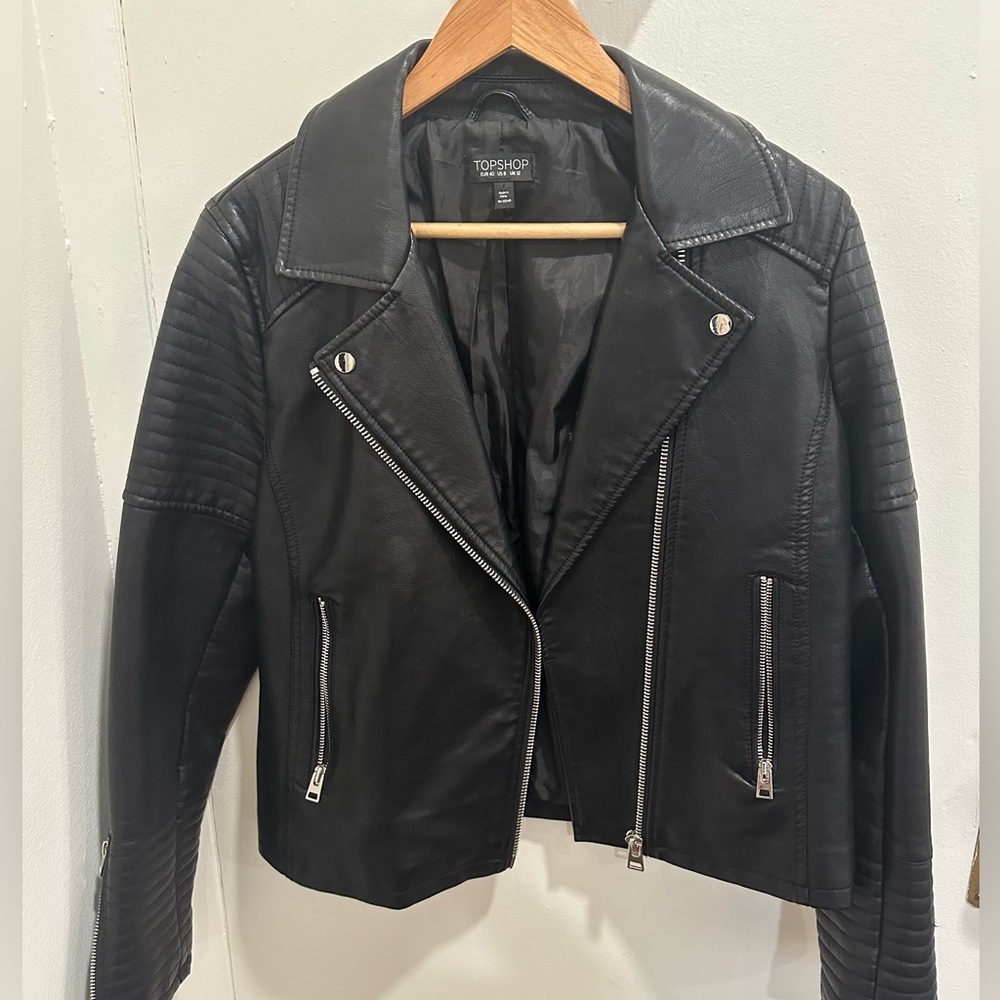 Topshop Sleek Black Leather Biker Jacket